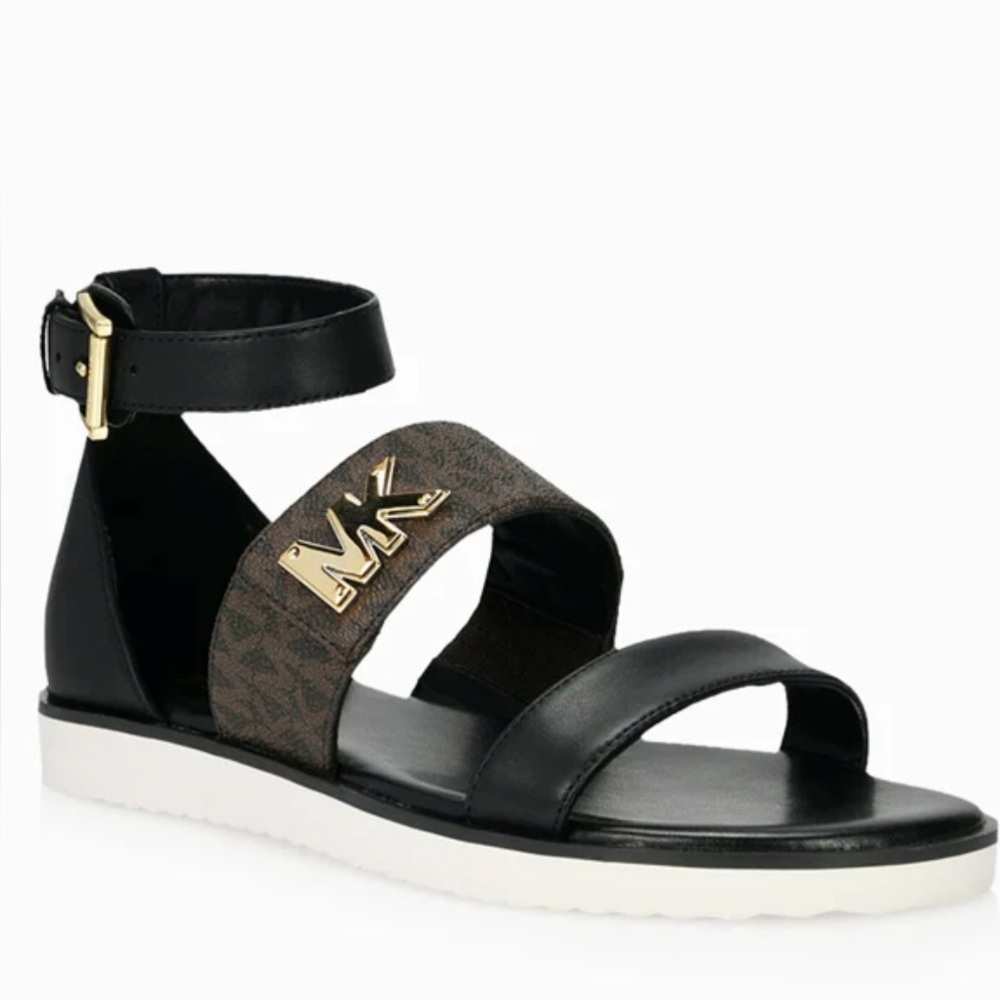 Michael Kors Black and Brown Sandals with Gold Accents